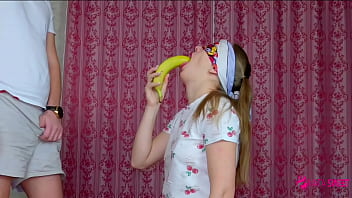 Stepbrother tricked his stepsister when she passed a challenge with food and seduce her to blowjob and first sex! Hot role play porn video by Nata Sweet