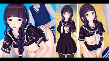 [Eroge Koikatsu! ] 3DCG hentai video where bangs straight bangs jk “Futaba” is rubbed breasts