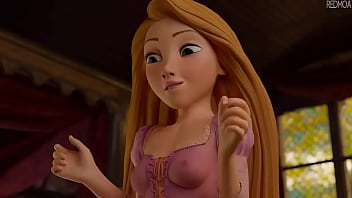 Rapunzel sees cock and tries footjob [Animation]